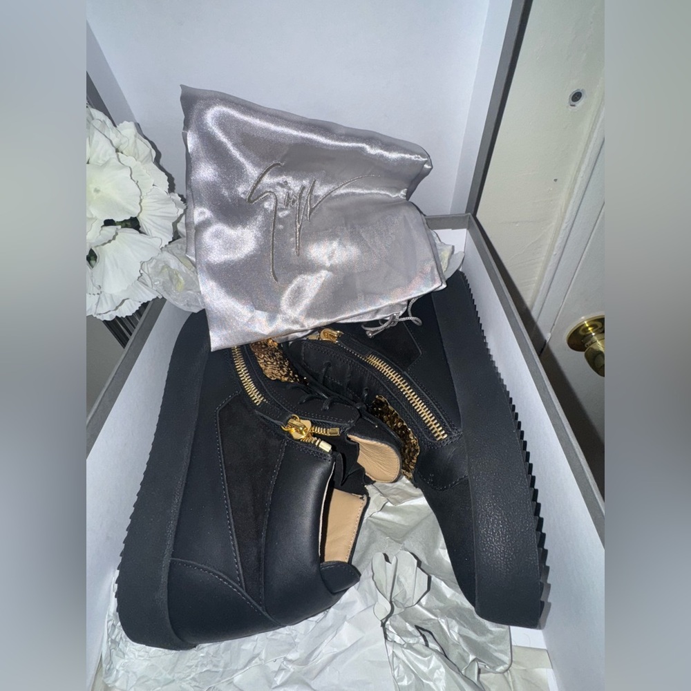 Giuseppe Zanotti Black Sneakers with Gold Zippers